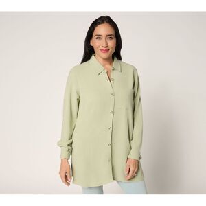 Fashion Women's Top Plus Sz 3X Riviera Linen Button Up Big Shirt Green A691840